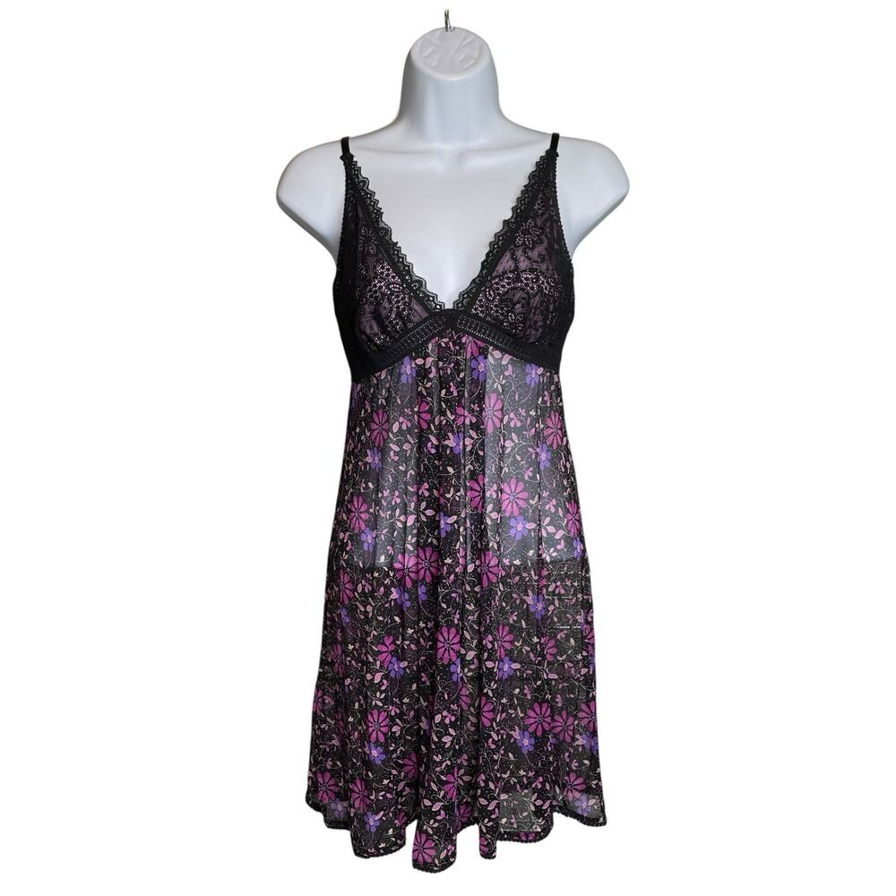 On Gossamer Women's Floral Lace Babydoll Lingerie Chemise Nightgown Size M Vamp‎